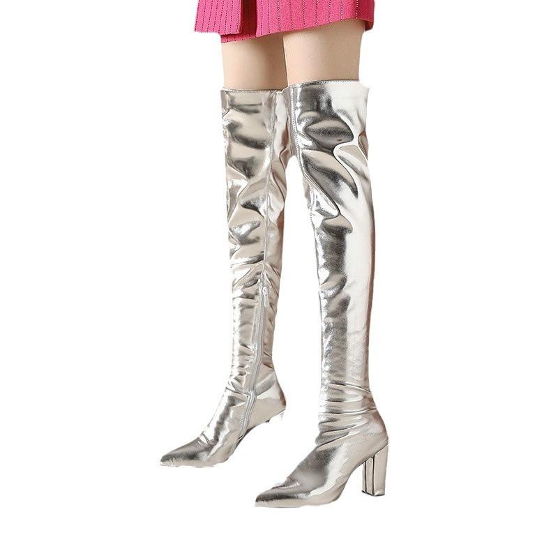 New Sexy Mirror Bright Pole Dance Boots Long Boots Street Shooting Banquet Catwalk Nightclub Thick High Heel Women's Shoes Boots