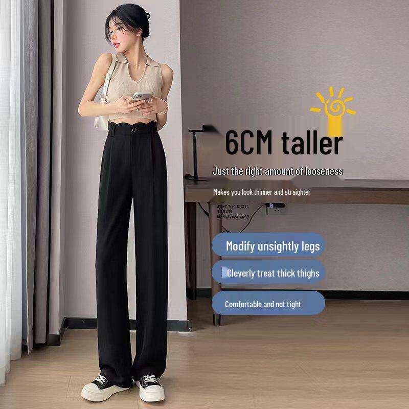 Women's 2026 High-Waisted Ice Silk Pants - Summer Narrow Wide-Leg Design