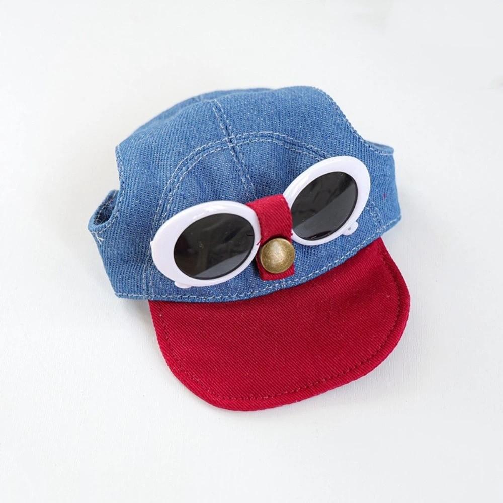 

Korean Style Dog Sun Hat with Sunglasses Denim Cap Puppy Baseball Cap Dog Visor Hats Summer Season M