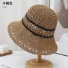 Sweet bow embroidered straw hat women's seaside vacation fisherman's hat children's summer hollow breathable straw visor