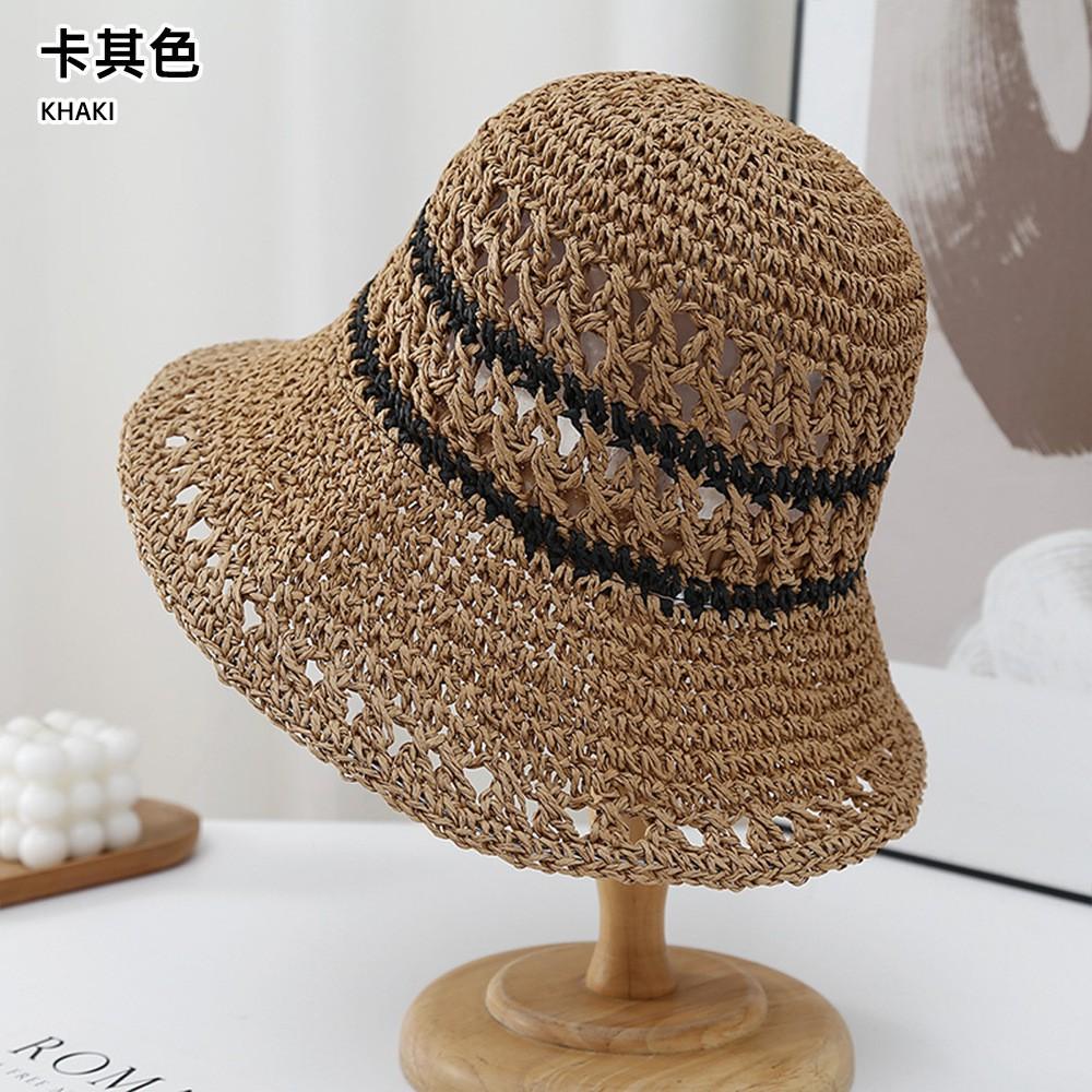 Sweet bow embroidered straw hat women's seaside vacation fisherman's hat children's summer hollow breathable straw visor