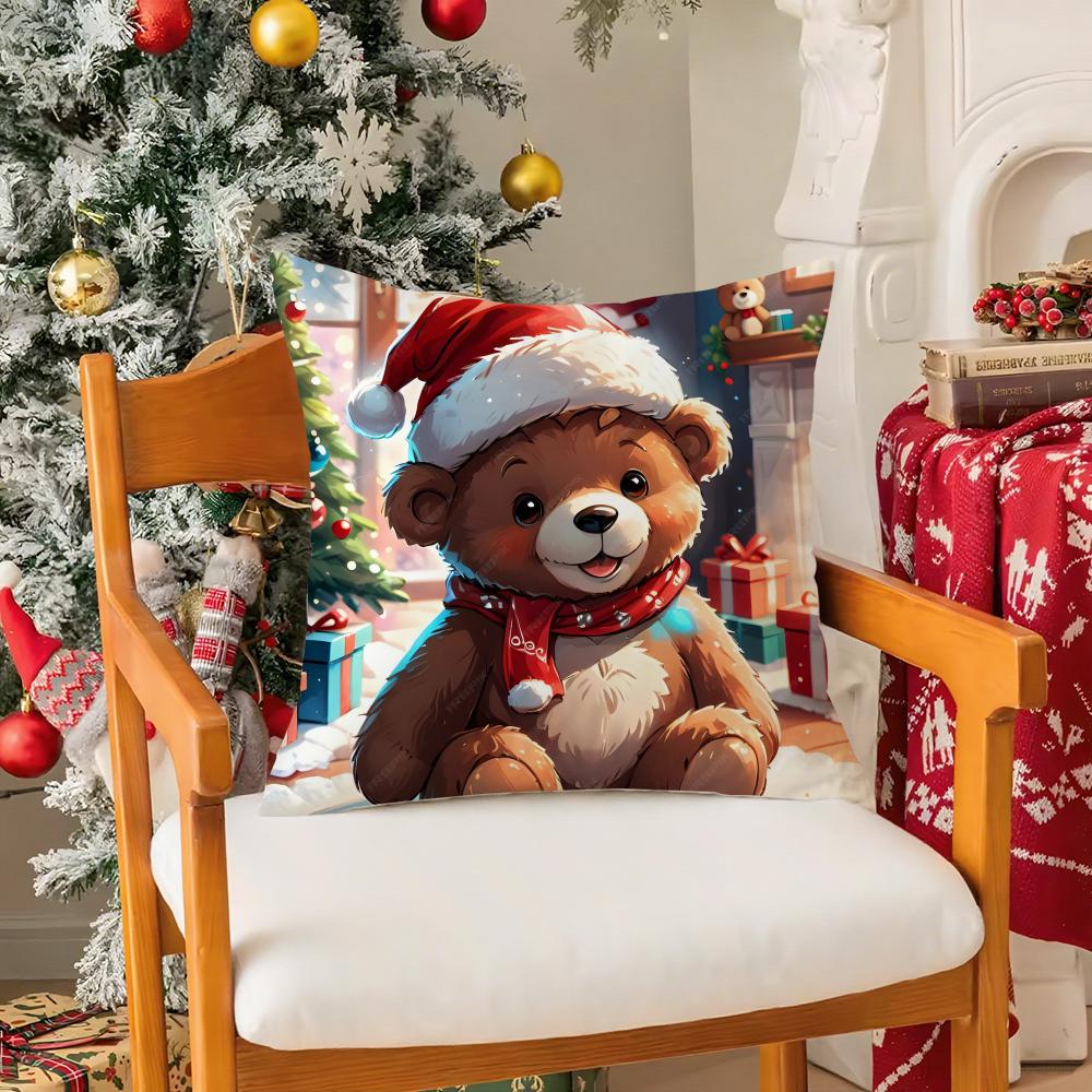 Cute Christmas Cartoon Illustrations Second Pillow Case Silky Short Plush With Invisible Zipper Dustproof Sofa Cushion Cover