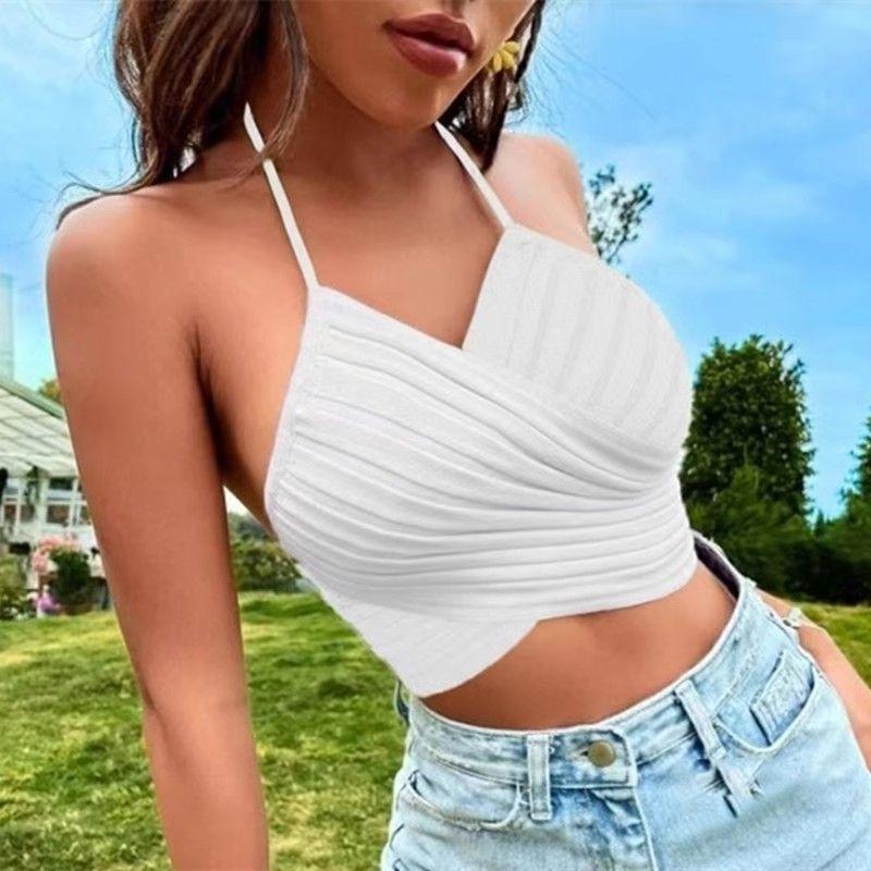 

Летняя новинка Модный стиль Стильный крест Шнуровка Халтер Бретельки-спагетти Жилет Женское нижнее белье Базовые короткие топы White All yards