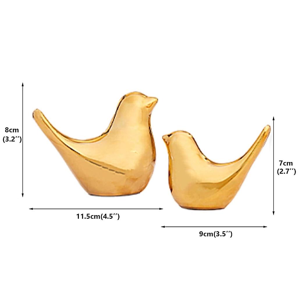 Eramic Golden Bird Figurine Set with Non-Slip Base, Decorative Bird Statues for Tabletop Shelf