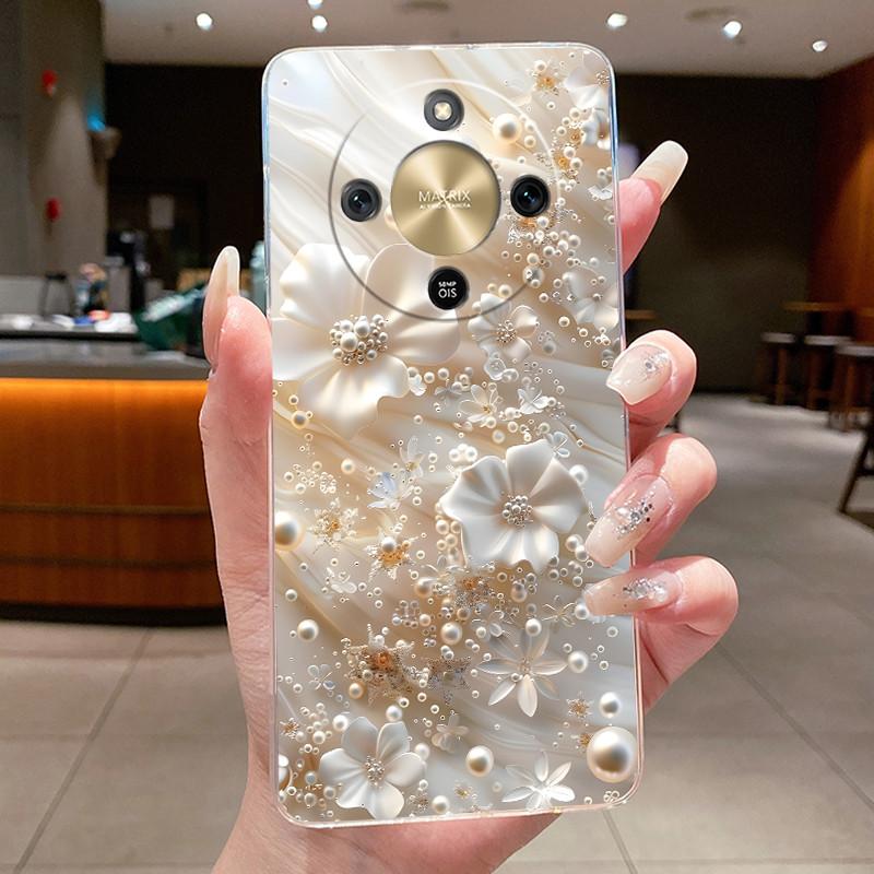 For Honor Magic 8 Lite Case Pretty Flower Butterfly Silicone Clear Back Cover Soft TPU Phone Case for Honor Magic8 Lite 5G Funda