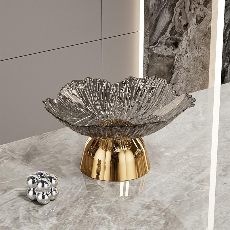Transparent High-Foot Fruit Plate Home Living Room Coffee Table Light Luxury High-End Fruit Basin  Candy Snack Display Plate