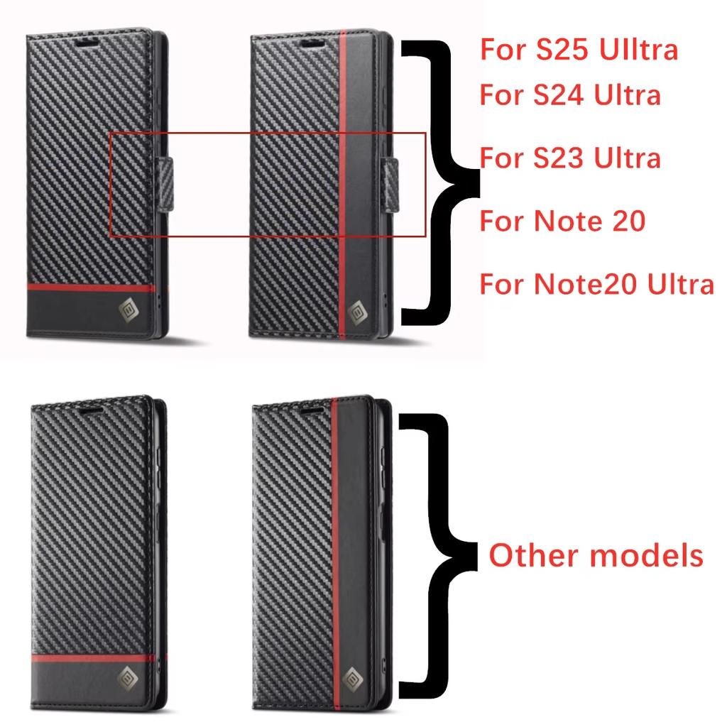 Hülle aus Kohlefaserleder für Samsung Galaxy A16 A36 A56 A15 A25 A35 A55 A14 A24 A34 A35 A13 A33 A53 S25 S24 S23 Ultra FE Brieftasche