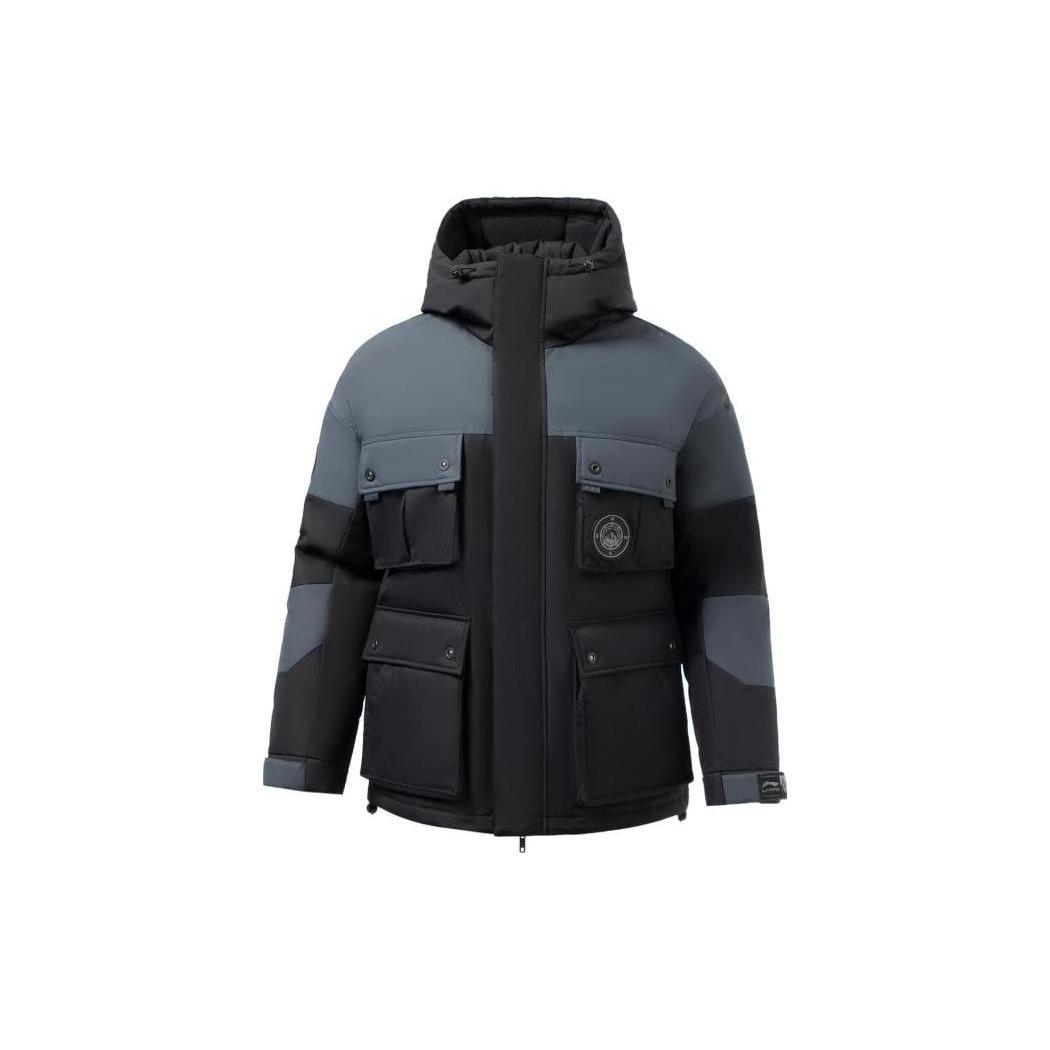 Li Ning Sports Fashion Collection Down Jackets Men s Black Gray Color Hooded Thickened Other AYMR325-2 XXL