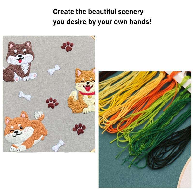 Beginner Embroidery Kits for Adult Easy to Learn Dog Embroidery Pattern from Video & Instruction Needlepoint Kits