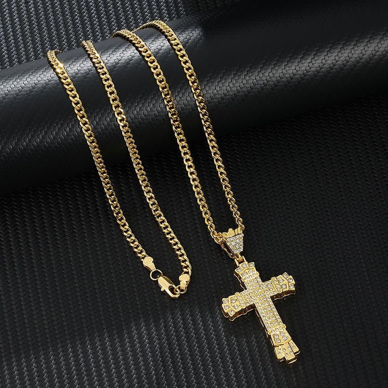 Simple Style Rhinestone Christian Cross Rhinestone Pendant Necklace Personality Fashion Street Domineering Chain Jewelry