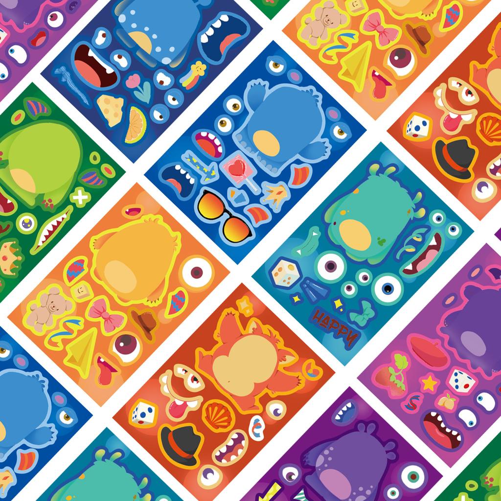 8Sheets Children DIY Puzzle Sticker Games Cartoon Monster Make A Face Assemble Jigsaw Stickers Kids Educational Toys