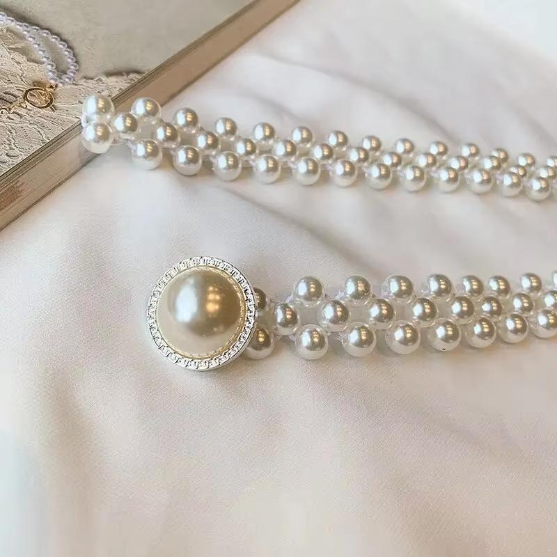 Large Pearl Waist Chain Gold Silver Plastics Women's Elastic Belt With Ecoration All-Match Skirt Fashion Casual Luxury Design