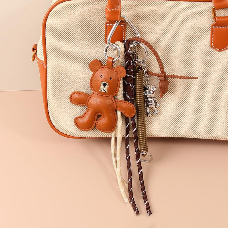 1 Piece Leather Little Bear Woven Rope Backpack Pendant Decoration Fashion DIY Keychain Bag Accessories