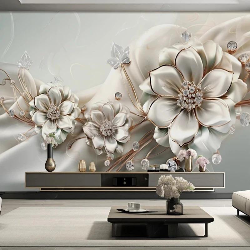 Creative 3d Wallpaper Light Luxury Beautiful Jewelry Flowers Wall Murals Living Room Tv Sofa Bedroom Mural Home Decor