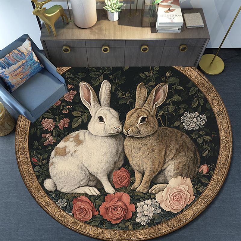 Rabbits Round Area Rug,Carpet Rug for Living Room Bedroom Sofa Playroom Decor,Non-slip Floor Mat
