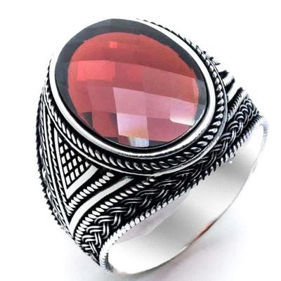 Natural Garnet Men's Ring, Solid 925 Sterling Silver Ring, Handmade Ring, Gemstone Ring, Statement Ring, Garnet Men's Ring, Gift For Him
