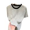 Fashion Short-sleeved Female Spring and Summer Design Sense Niche Unique Chic Tops Inside The Short Section of The Color Collision Round Neck Sweater
