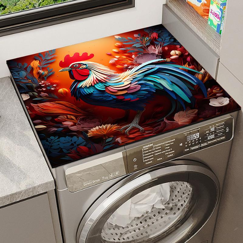 Rooster Family Drum Washer & Dryer Dustproof Decorative Pad