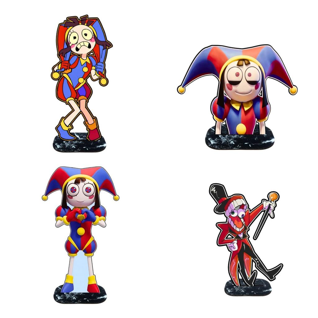 Pomni Caine Wooden Stand Figure Cute Cartoon Anime Character HD Print Smooth Desk Decor Lovely Ornament Collection Gift For Fans