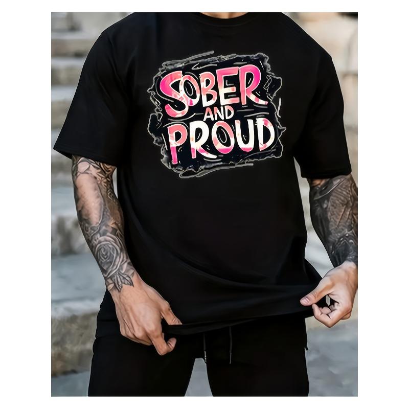 European sizes Sober And Proud Recovery Awareness Shirt Gift for Sober Living Sobriety Support Funny Graphic Tees Perfect Gift Idea S чёрный