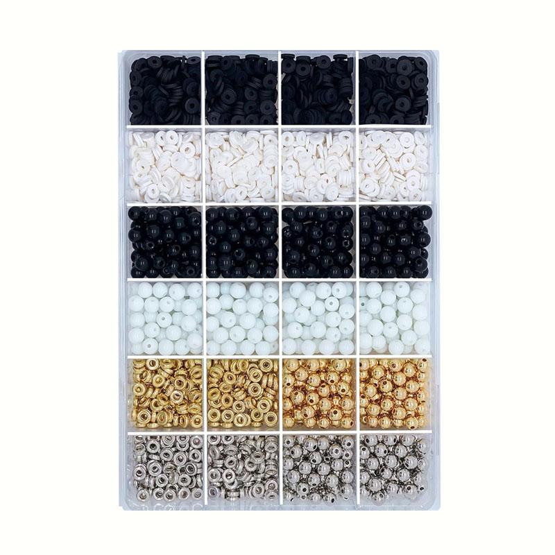 

2420pcs/Set Black And White Clay Bead With Glass Spacer Beads Friendship Bracelet Making Kit For DIY Craft Jewelry Making