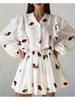 Fashionable Cotton And Linen Style Ruffled Strawberry Print Short Skirt Suit Home Wear