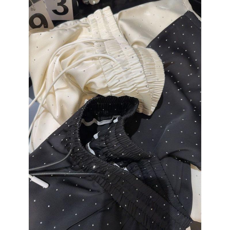 Damesbukser High-End Perlebesatt Løse Rette Bukser Dame Koreansk Stil Mote Streetwear