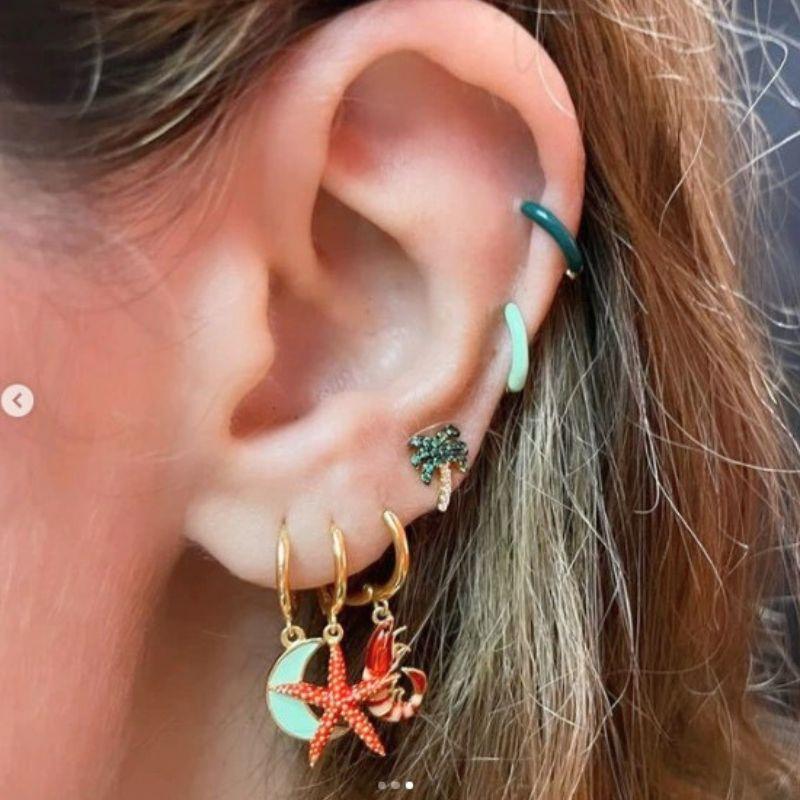 925 Silver Needle Cute Starfish/Shrimp Pendant Earrings Red Chili/ Star Enamel Gold Earrings For Women Fashion Jewelry