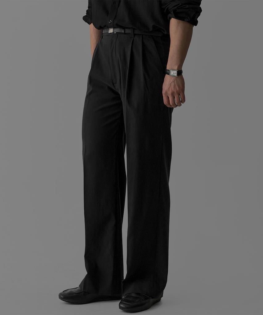 Baulopeulodeogteu Tencel Double-Pleat Slacks [Black]