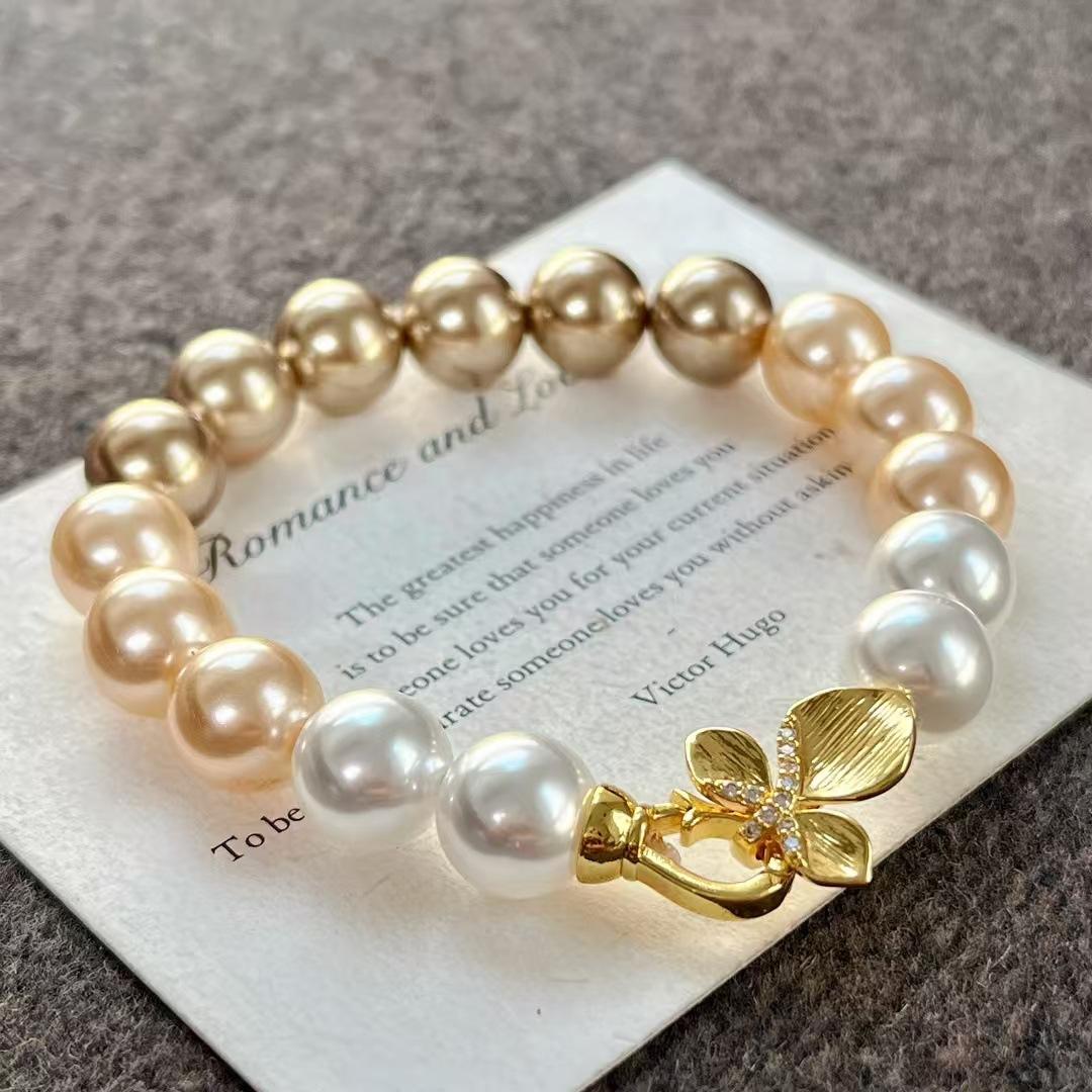 10Mm Retro Maillard Artificial Crystal Pearl Bracelet Design Sense Gradual Change Color Bracelet