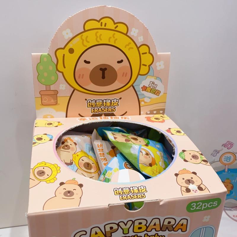 11pcs/lot Cartoon Capybara Eraser Cute Writing Drawing Pencil Erasers Stationery For Kids Gifts School Supplies Blinds Box