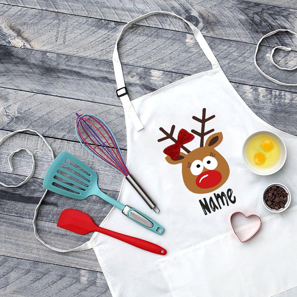Personalised Christmas Deer Apron Holiday Baking Apron for Children Personalized Gift for Kids Childrens Custom Xmas Apron