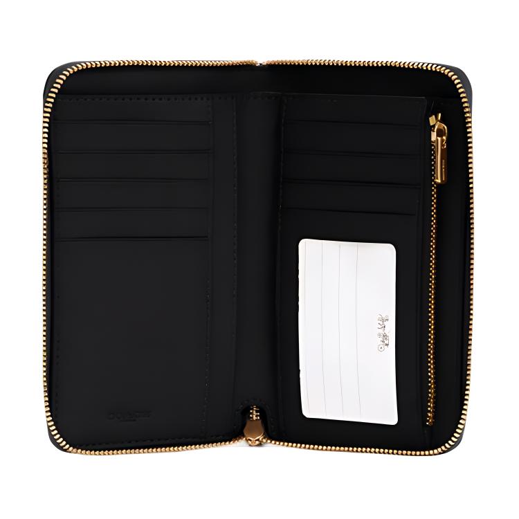 COACH Zip Around Leather Circumferential Zip Closure Wallet Card Holder Medium Women's Pure Black C4124-IMBLK