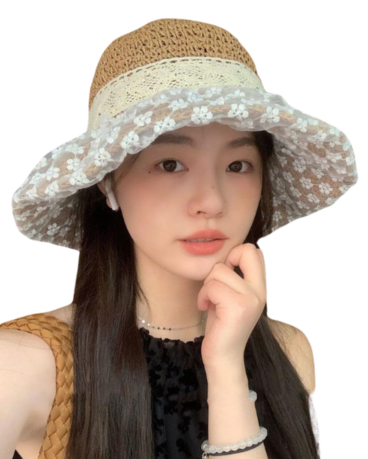 

Соломенная шляпа с кружевом, в горошек и с цветочным узором, бесплатная шляпа-ведро, защита от УФ-лучей [kanaelun] Женская, Дамская, Соломенная, Однотонная, Плетеная, Макраме, Базовая, Размер, Шляпа,