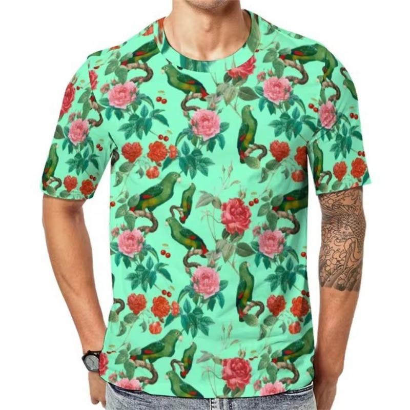 

Интересный узор с попугаями 3D цифровая печать Летняя футболка с круглым вырезом и коротким рукавом Повседневный модный тренд Универсальный топ 6XL