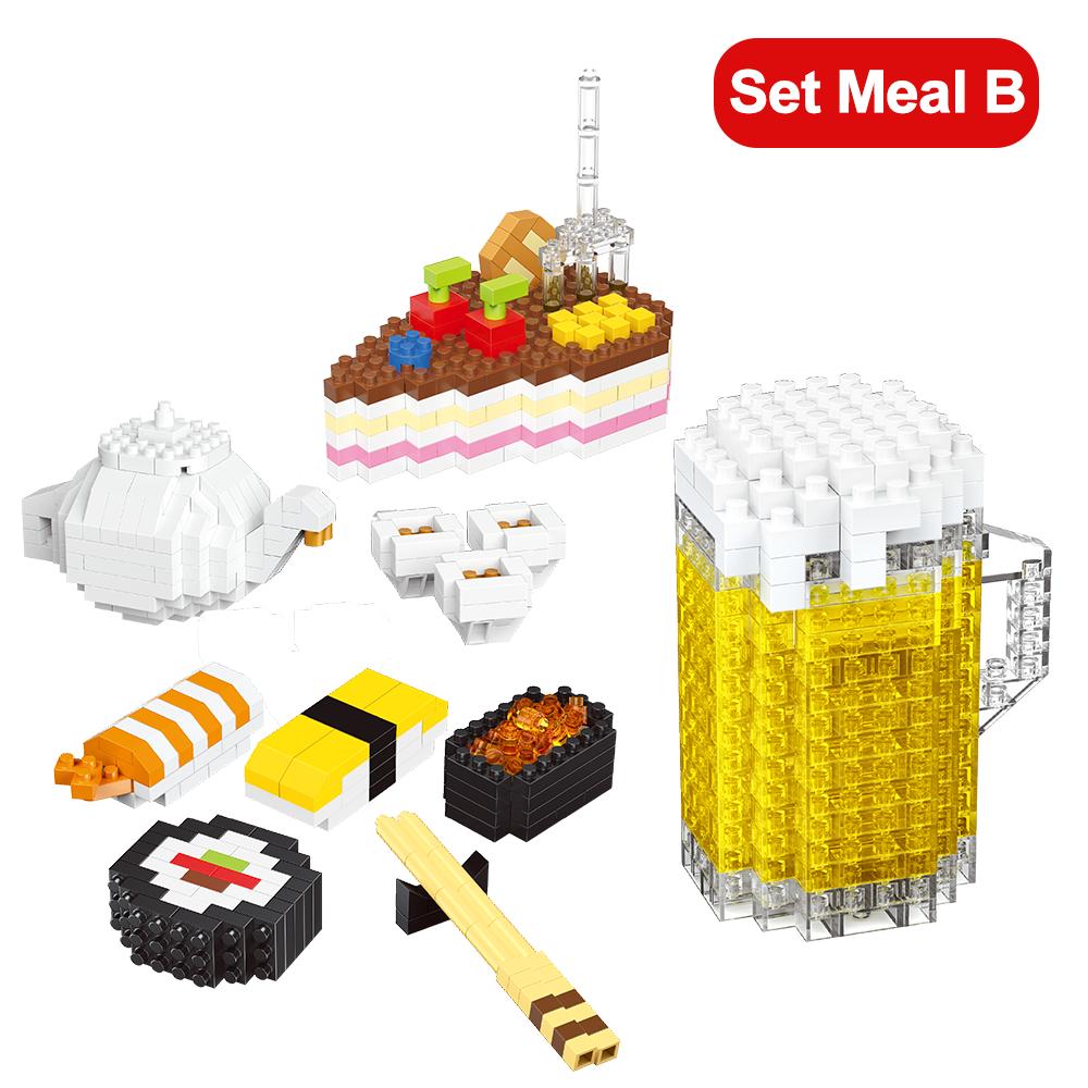 3D Mini Food Building Blocks Set Fries Hamburger Hot Dog Pizza Cola Red Wine Micro Particle Assembly Toy Children Christmas Gift
