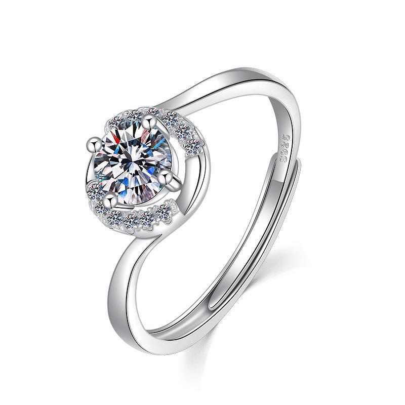 

Кольцо-сумка круглой формы из серебра 925 пробы, женское простое кольцо с бриллиантом 50 пунктов на четырех крапанах, кольцо с открытой шинкой opening adjustable