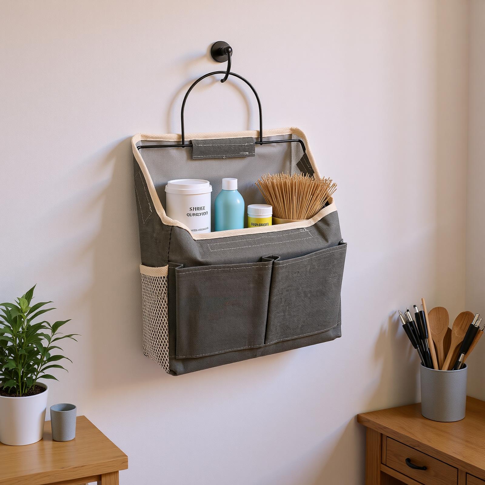 

2pcs Wall Hanging Storage Bag Water Proof Closet Linen Fabric s with Hooks for Living Room Bedroom Bathroom Kitchen