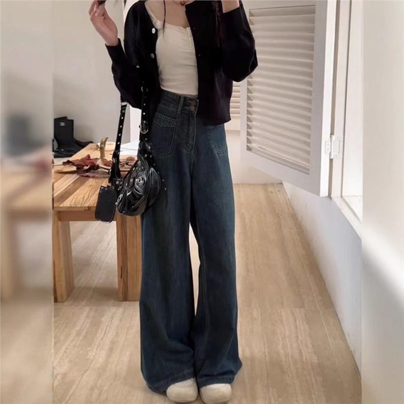 

Plus Size High-Waisted Wide-Leg Jeans for Pear-Shaped Figures, Slimming Women’s Loose Straight-Leg Pants for Spring & Autumn S