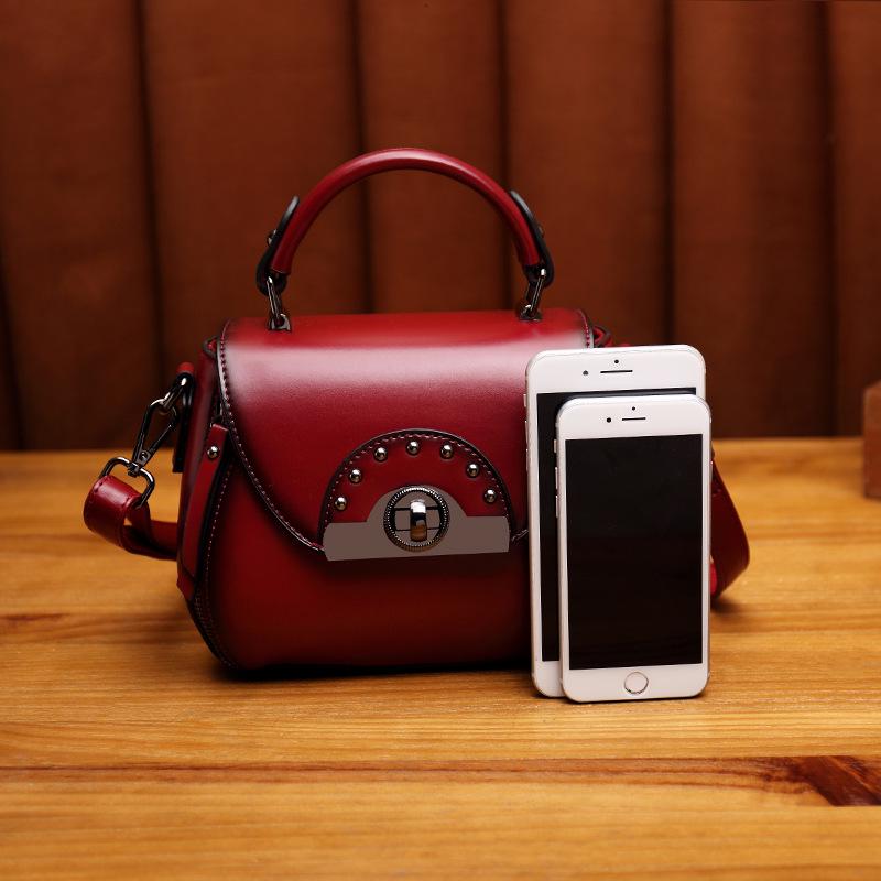 Genuine Leather Small Round Crossbody Phone Bag for Women - Mature Temperament Handbag