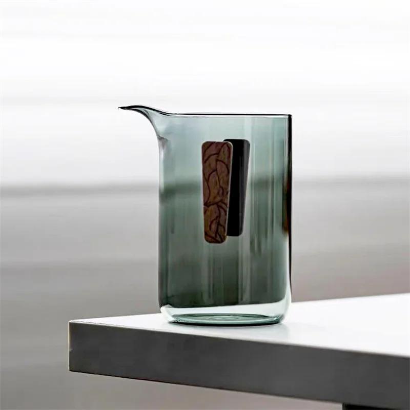 260ml High Borosilicate Glass Fair Cup with Anti-scalding Wood Chips Green Tea Tea dispenser Chaihai Kungfu Tea Set Access