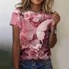 Summer Round Neck 3D Butterfly Pattern Print Top Fashionable Casual Short Sleeved Women's T-shirts