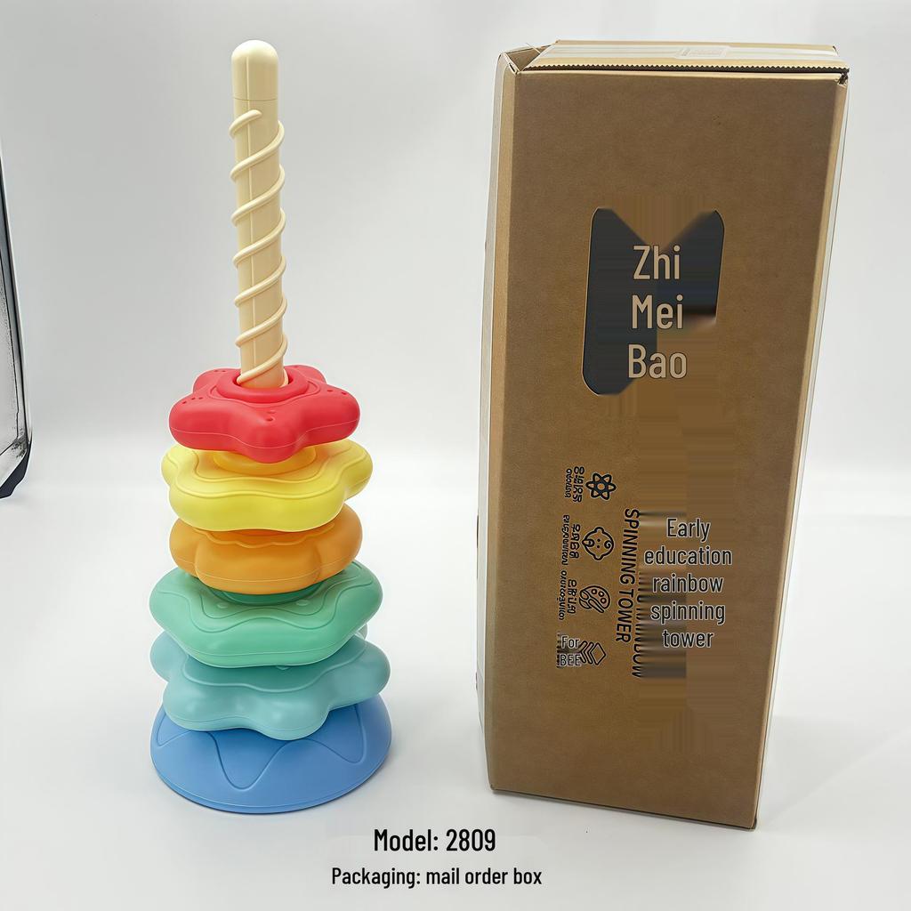 Yiying Cognitive Rainbow Rotating Tower Toy for Toddlers - Educational Geometric Stacking & Spinning Rings