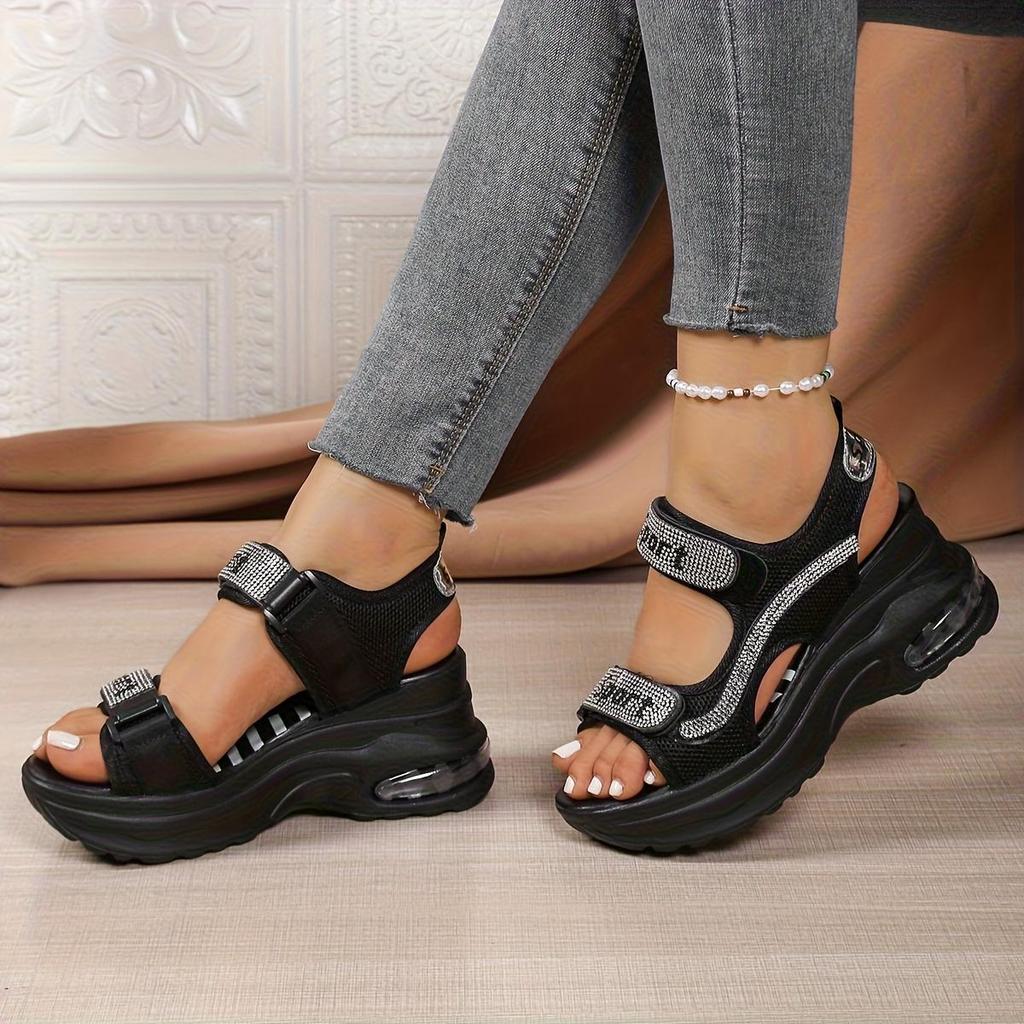 Women's Casual Sandals, Wedge Thick-Soled Sandals. Outdoor Beach Shoes, New Women's Sandals, Rhinestone Decorated, Fashion Women's Shoes