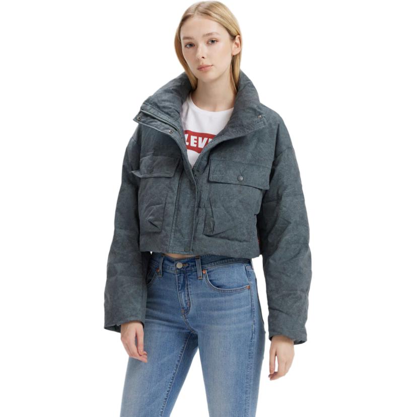 Levis FW24 Performance Warm Fleece Series Tie-Dye Pattern Side Pocket Button Long Sleeve Down Jacket Women Outerwear Gray 002Q5-0001