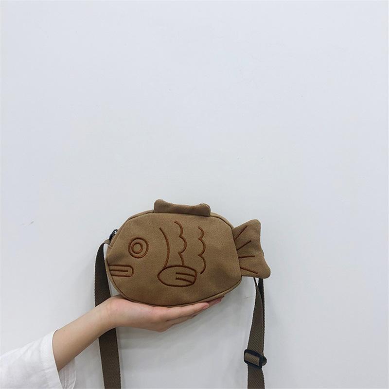 Cute Canvas Messenger Bag Korean Style Embroidery Creative Cartoon Ugly Fish Shape Shoulder Bag For Women Purse Messenger Bags