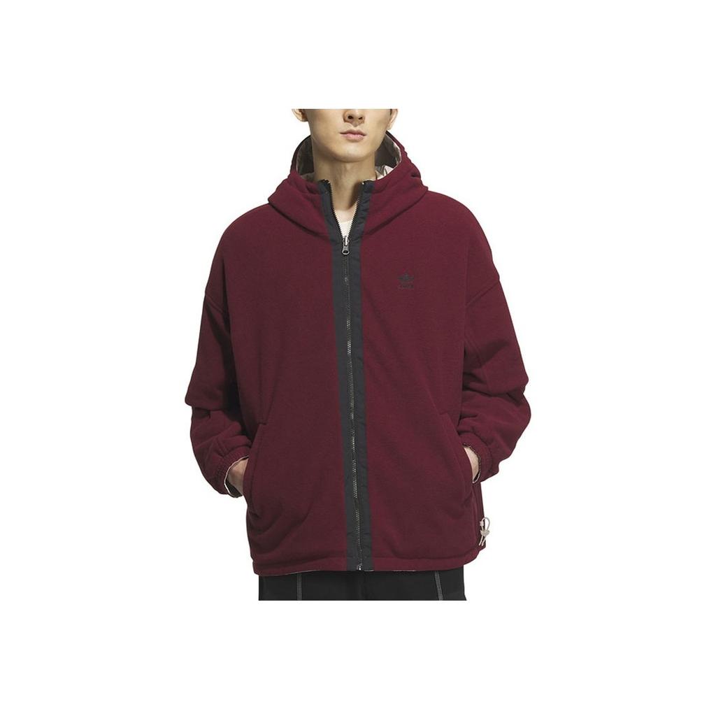 adidas Originals Logo Embroidered Reversible Hooded Cotton Jacket Men Tops Beige IU4786