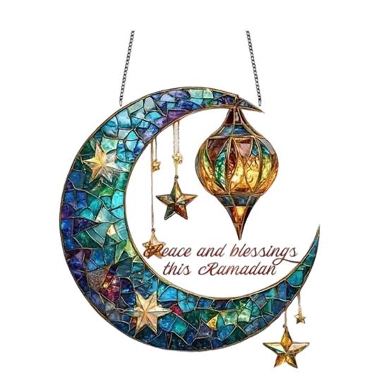 Moon Suncatcher Hanging Decoration Moon Star Lantern Stained Glass 2D