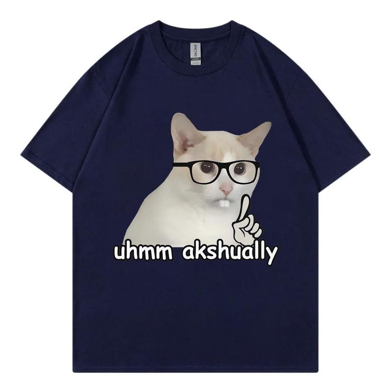 Um Actually Funny Nerd Cat Meme Tshirt High Street Fashion Trend Short Sleeve Tshirts Mens Women Casual Loose Cotton T Shirts
