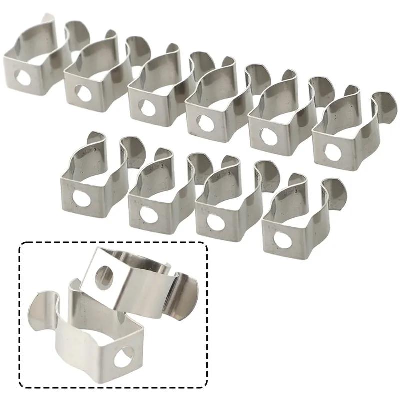 10pcs Clips Tool Holder Clips Courtyards Manganese Steel Replacement SPRING TERRY Clips Silver Professional Tool For Garages